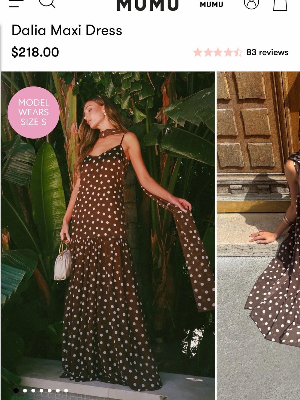 Show me Your Mumu Dalia Maxi Dress - Brown Polka Dot with matching silk scarf